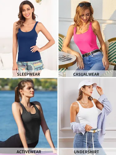 Vista 15 de V FOR CITY Camiseta sin mangas de algodón para mujer con brasier de estante ajustable con correa ancha y tirantes básicos