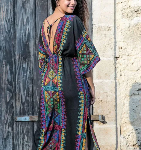 Vista 4 de Vestido largo de caftán de las mujeres vestido maxi playa casual más tamaño kaftan