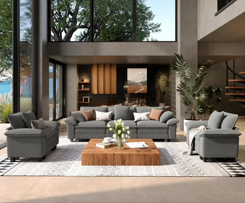 Vista 29 de SUNSHINE VALLEY - Juego de sofá de 2 piezas para sala de estar, sofá biplaza y sillón