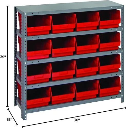 Vista 505 de Quantum QSBU-245BK Heavy Duty Shelving Unit with (7) Shelves and (24) QUS245 Black Bins for Garage Warehouse Storage Distribution 400 lb Load