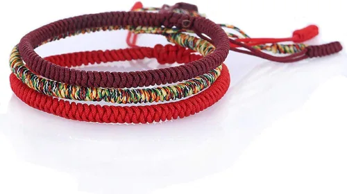 Vista 2 de Pulsera de cuerda roja de la suerte china para hombres y mujeres, oración budista tibetana, hecha a mano, cuerda de oración de yoga, pulsera