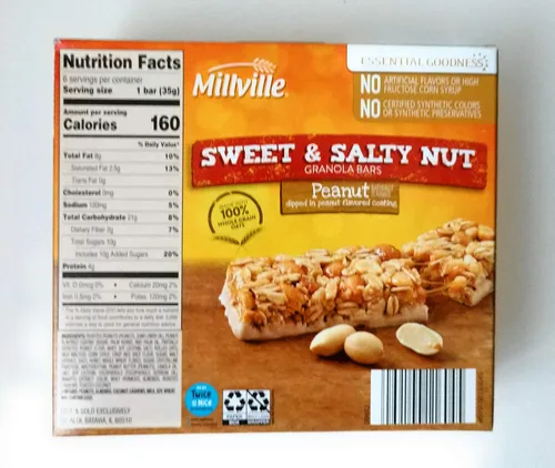 Vista 2 de Millville Barras de granola de nueces dulces y saladas, sabor a maní, 6 barras, paquete de 2