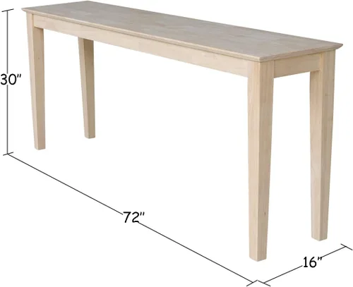 Vista 2 de International Concepts - Mesa consola Shaker, 48 pulgadas de largo, madera de parawood maciza, sin terminar
