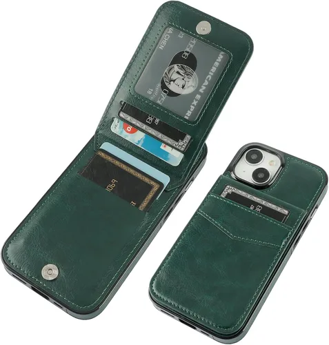 Vista 32 de KIHUWEY - Funda tipo cartera compatible con iPhone 15 con soporte para tarjetas de crédito, cierre magnético, soporte de cuero premium, cubierta
