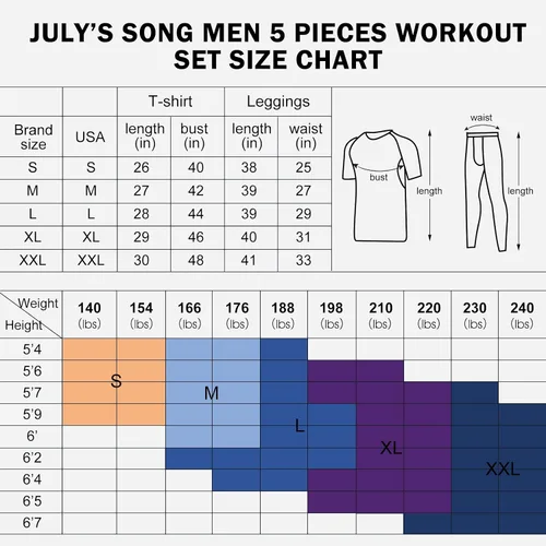 Vista 5 de JULY'S SONG Men Compression Workout Set 5 PCS Dry Quick Shirt Pants Shorts Tights Jacket Clothes for Gym