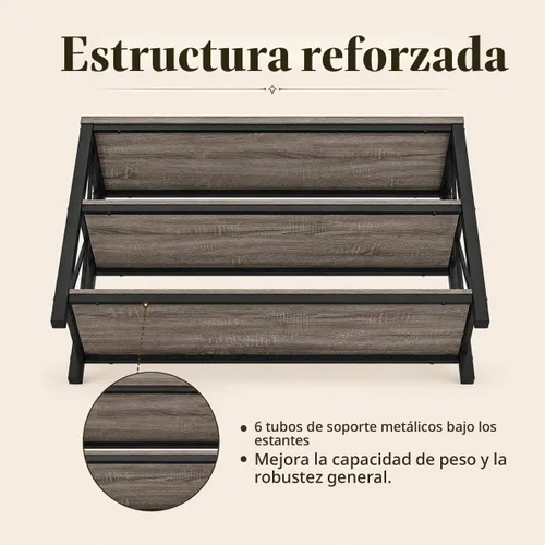 Vista 5 de BON AUGURE Mesa de Sofá Rústica Detrás del Sofá, Mesas Consola Industriales para Entrada, Mesa de Entrada de 3 Niveles con Estantes de Madera