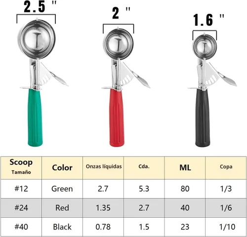 Vista 2 de Juego de cucharas para galletas Saebye, juego de cucharas para helado, cucharas para galletas para hornear, medidor de tamaño múltiple