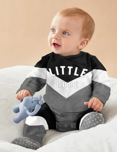 Vista 2 de Baby Boy Clothes Color Block Oversized Sweatshirt Romper + Pants Fall Winter Infant Baby Outfits Sets
