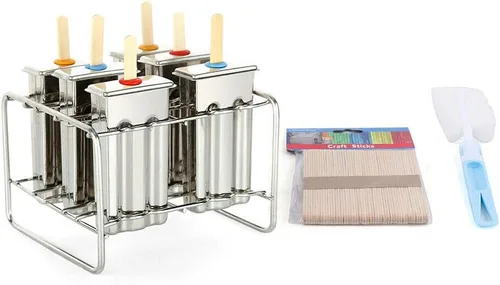 Vista 7 de Kit de moldes de paletas de hielo de acero inoxidable, moldes de acero inoxidable, soporte para palitos de helado de paletas de hielo + cepillo