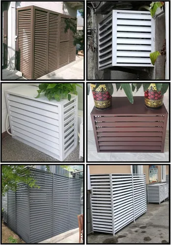 Vista 9 de Pantalla decorativa de privacidad, cubierta de aire acondicionado de aleación de aluminio para exteriores con cubierta superior, divisor de espacio