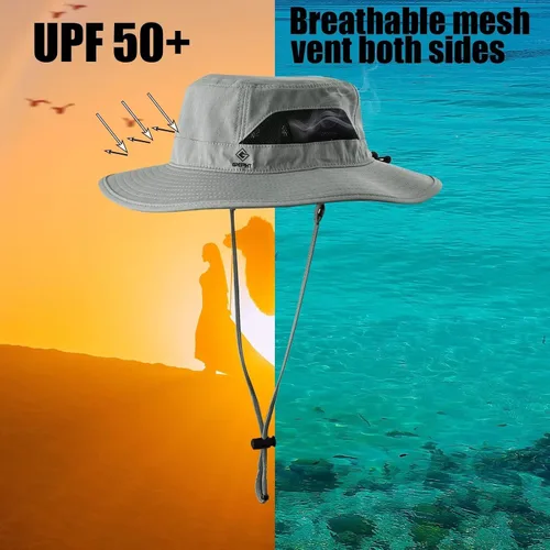 Vista 2 de Sombrero de pesca para hombre, sombrero de sol de ala ancha, protección UV SPF XL, XXL, tamaño grande, cabeza grande, senderismo, playa, safari