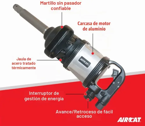 Vista 2 de AIRCAT 1994 Llave de impacto recta de 1 pulgada, yunque extendido de 8 pulgadas