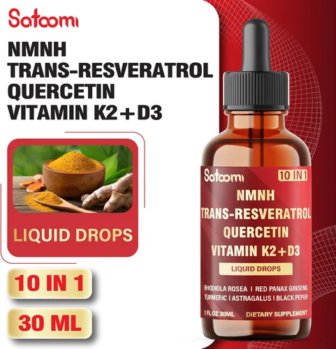 Vista 5 de Satoomi Gotas líquidas NMNH 10 en 1, vitalidad general, NMNH, quercetina, trans-resveratrol, vitamina D3, K2 y 5 más - 1 onza líquida - 60 porciones