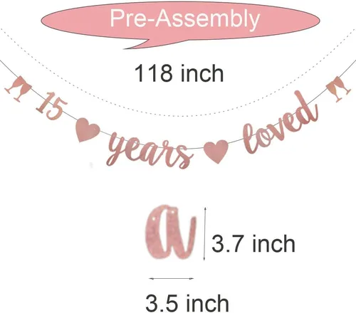 Vista 2 de WEIANDBO - Cartel con purpurina de oro rosa con los 15 años de amor, pre-encordado, decoración de fiesta de cumpleaños 15/aniversario de boda, telón