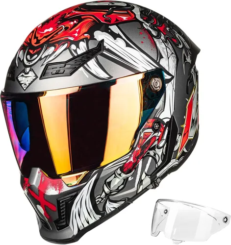 Vista 9 de ILM Cascos para Motocicleta para Adultos Hombres Mujeres Casco Integral DOT ECE con Visor Dual para Carreras en Calle con Pinlock Modelo MF509