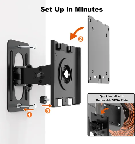 Vista 5 de Soporte de pared para monitor para pantallas ultraanchas de 17 a 49 pulgadas, brazo de monitor resistente de hasta 44 libras con giro, inclinación