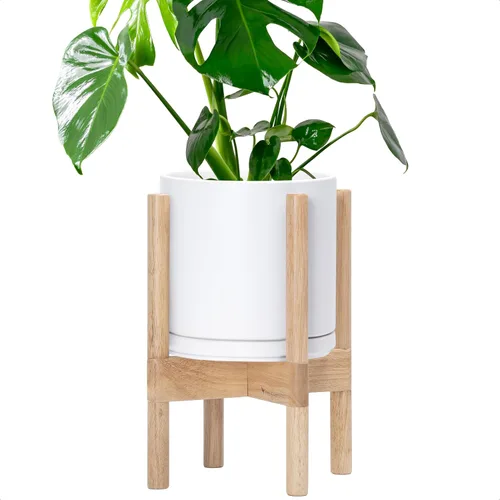 Vista 72 de D'vine Dev Maceta de cerámica con soporte de ébano – Maceta redonda moderna de 8 pulgadas con soporte para maceta de madera, color negro, 55-B-M-2