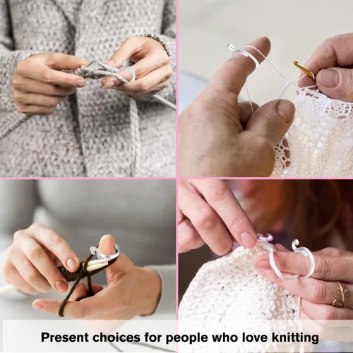 Vista 7 de Juszok Anillo de ganchillo ajustable para dedo, anillo de tejer trenzado con caja de plástico, anillos de tensión para tejer, accesorios de tejer, 2