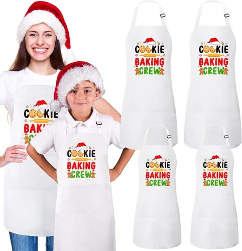 Vista 8 de Suhine Paquete de 4 Delantales de Navidad para Adultos Verde Delantales de Cocina de Navidad para Cocinar Hornear Galletas Equipo Delantales a Juego