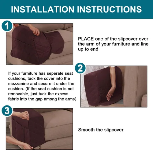 Vista 5 de Paquete de 2 fundas impermeables para reposabrazos para sillas y sofás, protectores de muebles antideslizantes con bolsillos laterales, juego