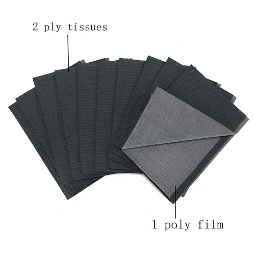 Vista 4 de Baberos dentales negros desechables de 13 x 18 pulgadas, 125 unidades, 3 capas, impermeables, para tatuajes, 125 unidades por bolsa, 1 bolsa, suave