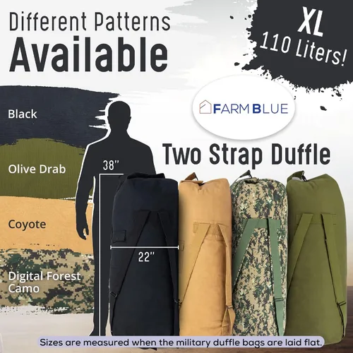 Vista 6 de Farm Blue Bolsa de viaje militar de 2 correas, Negro -, Camping militar