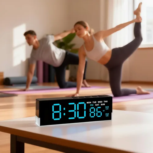 Vista 8 de JENLYSTIME Reloj despertador digital LED de 7 pulgadas con alarmas duales y luz inferior ｜ Muestra hora, fecha, día, temperatura ｜ Brillo
