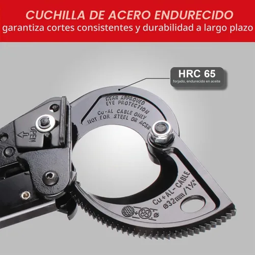Vista 4 de Cortador de cable con trinquete, herramienta de mano para cortar alambre de alta resistencia para cable de aluminio y cobre de hasta 240mm²