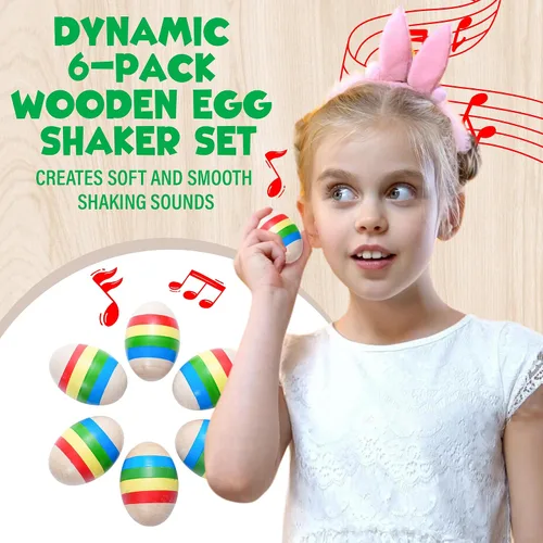 Vista 3 de IPIDIPI TOYS Maracas para huevos de Pascua para niños, paquete de 6 instrumentos musicales de madera para niños, juguete de sonido Montessori