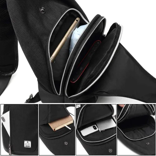 Vista 6 de uowan - Mochila pequeña cruzada sobre el hombro para hombres y mujeres, viajes al aire libre, mochila ligera para el pecho, Azul, Duradero