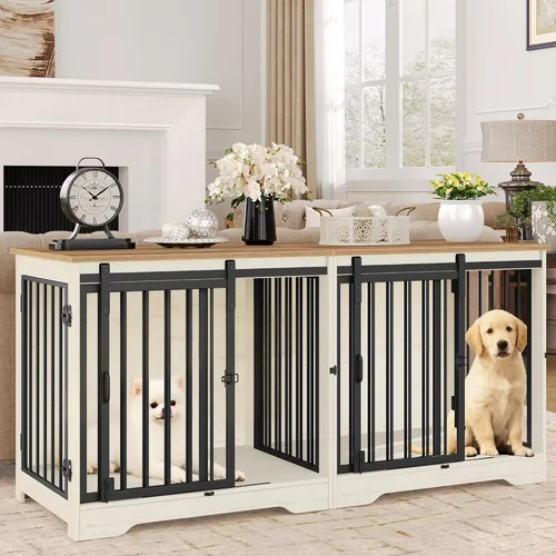 Vista 12 de Hzuaneri Mueble Jaula para Perros de 78" para 2 Perros, Jaula Doble para Perros con Divisor, Perrera de Madera Resistente para Perros, Jaula