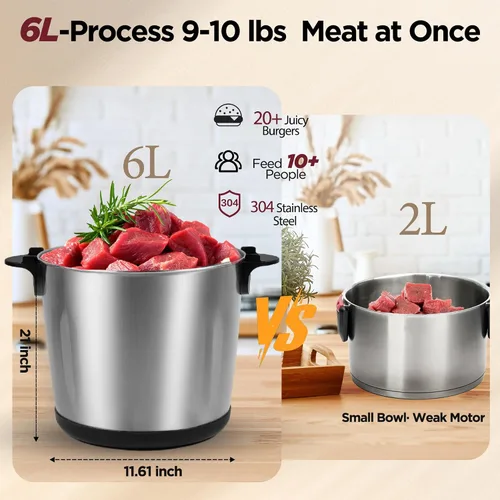 Vista 2 de Picadora de carne grande para procesador de alimentos, picadora eléctrica para hielo, ñame, verduras y alimentos, potente motor de cobre de 1200 W