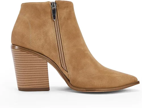 Vista 4 de Botas de tobillo para mujer con corte en V, puntera puntiaguda, tacón grueso, cremallera lateral, botas Chelsea