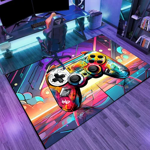 Vista 10 de Alfombra de juego Lacut para adolescentes, alfombra con decoración de control de juego, alfombra de juego 3D para dormitorio, sala de estar, sala