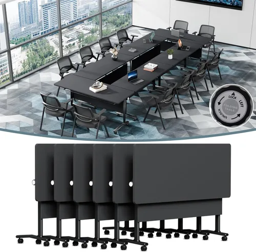 Vista 12 de Mesa de conferencias plegable, mesas de sala de conferencias con ruedas, mesa rectangular grande y plegable para reuniones de 6 a 12 personas, mesa