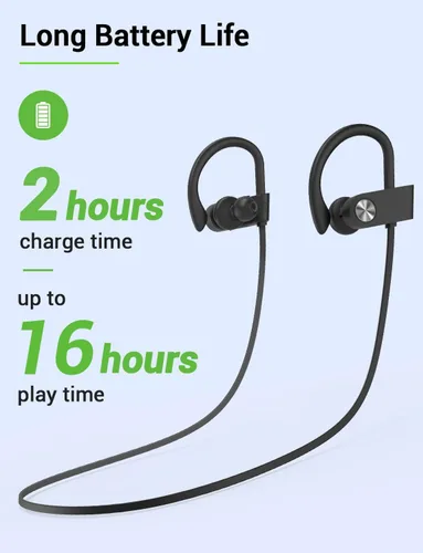 Vista 6 de Auriculares Bluetooth Stiive, audífonos deportivos inalámbricos 5.3 IPX7 impermeables con micrófono, auriculares estéreo a prueba de sudor