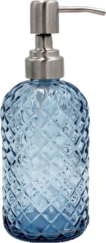Vista 13 de Dispensador de jabón de vidrio con patrón de diamante de 16 onzas, dispensador de jabón recargable para cocina y baño, con bomba de acero inoxidable