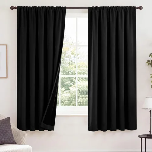 Vista 131 de NICETOWN Biscotti Beige 100% Cortinas opacas de 45" de largo para cocina, bolsillo con varilla para sótano completamente opaco, cortinas térmicas
