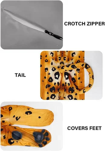 Vista 18 de Disfraz de animal para hombre con estampado de cola grande, overol peludo de elastano para cosplay, fiesta de Halloween