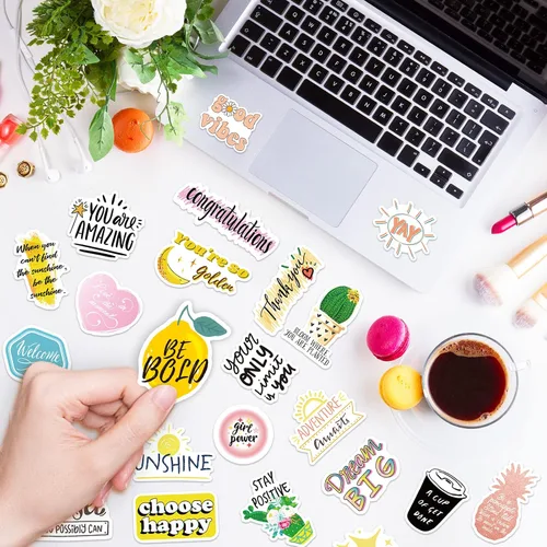 Vista 7 de Calcomanías con citas inspiradoras, 400 unidades de calcomanías motivacionales impermeables para botellas de agua, laptops, libros, patinetas