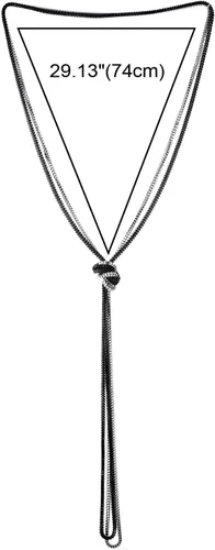 Vista 4 de COOLSTEELANDBEYOND Collar de cadena Lariat, borla en forma de Y, cadenas largas de caja de hebras múltiples, negro plateado, nudo ajustable, Metal