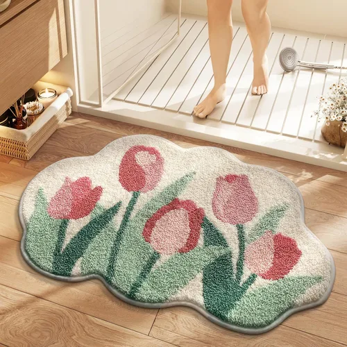 Vista 12 de Tapete de baño con diseño floral, suave, antideslizante, con patrón de flores coloridas, alfombra de baño de microfibra ultra absorbente, lavable a