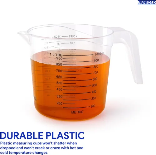 Vista 4 de Juego de 3 tazas medidoras de líquidos, 1 cuarto de galón, vasos medidores de plástico transparente con asas largas