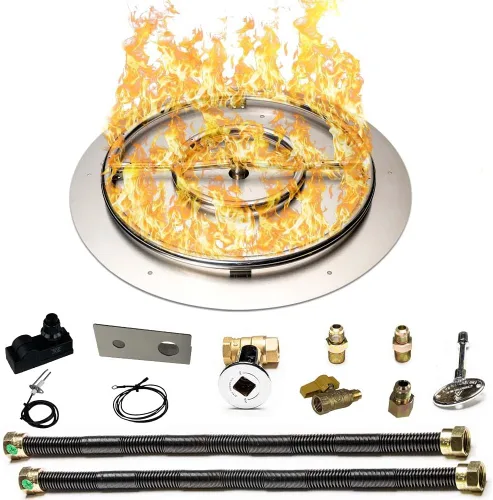 Vista 34 de Kit de sartén y anillo de acero inoxidable para quemador de hoguera, con encendido por chispa para fogatas de propano líquido, sartén de 18