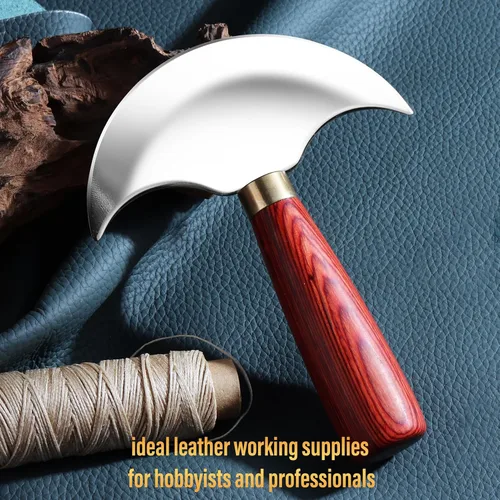 Vista 3 de Cuchillo de cuero Coowolf con mango de madera, herramientas de trabajo de cuero para cortar, pelar y recortar