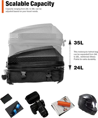 Vista 6 de Grapelet Mochila para motocicleta con carcasa rígida de ABS impermeable, bolsas de equipaje, bolsas para casco con almacenamiento ampliable, 24L-35L
