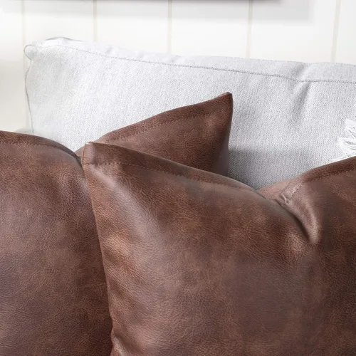 Vista 3 de Yaertun Juego de 2 fundas de almohada decorativas de piel sintética, modernas, sólidas, para exteriores, fundas de almohada de lujo para sofá, cama