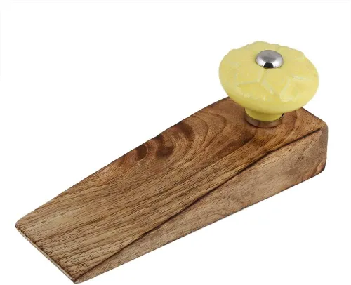 Vista 18 de IndianShelf - 1 tope decorativo de cerámica y madera para la parte inferior de la puerta, color azul, resistente, base de goma antideslizante, tope