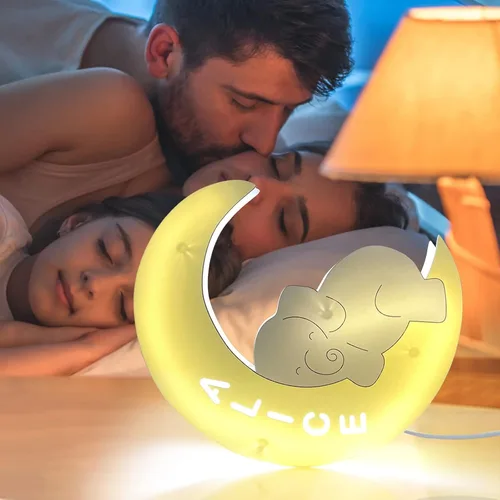 Vista 3 de Luz nocturna personalizada para niños, niñas, niños, lindo diseño de elefante y luna, con nombre grabado, lámpara de pared acrílica, regalos