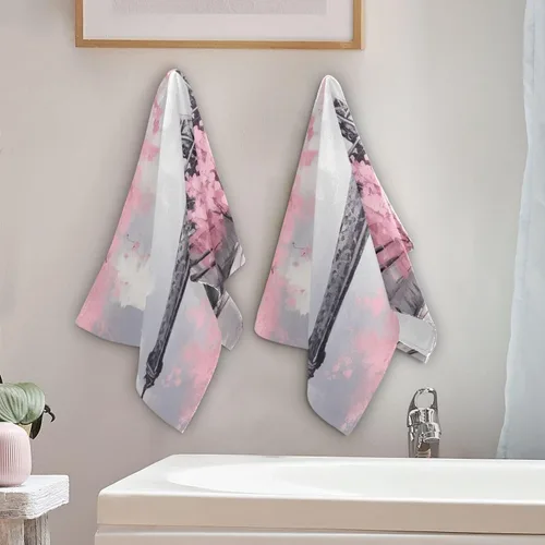 Vista 4 de Kigai Pink Paris Tower - Juego de 2 toallas de mano suaves y absorbentes, toallas decorativas para baño, spa, gimnasio, 28 x 14 pulgadas